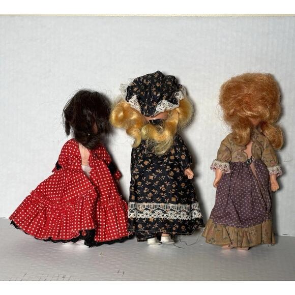 Vintage Made in Hong Kong 1970s Brown Blond Red Hair Girl Doll 8" Lot of 3 - Picture 2 of 16